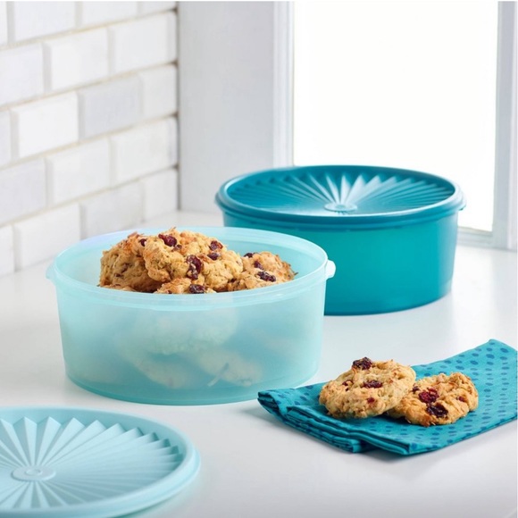 New Two Tupperware Servalier Stacking Canisters - Shades of Green Seal lids - Picture 2 of 4